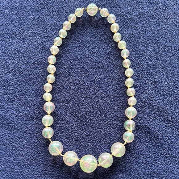 VTG AB Finish Clear Lucite Beaded Necklace - Picture 2 of 14